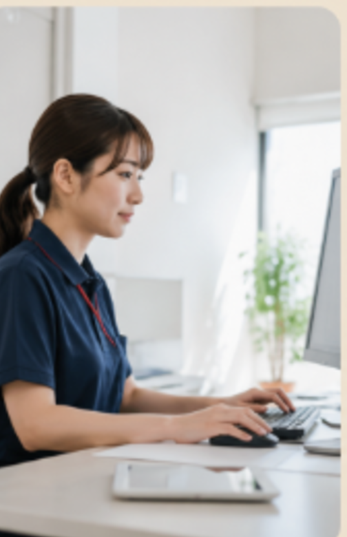 タブレットで介護記録を入力するスタッフ